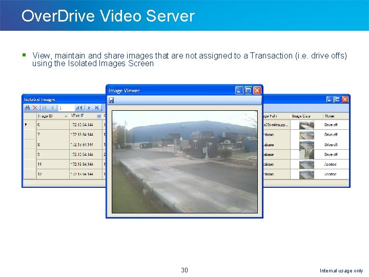Over. Drive Video Server § View, maintain and share images that are not assigned
