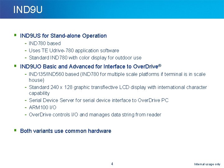 IND 9 U § IND 9 US for Stand-alone Operation - IND 780 based