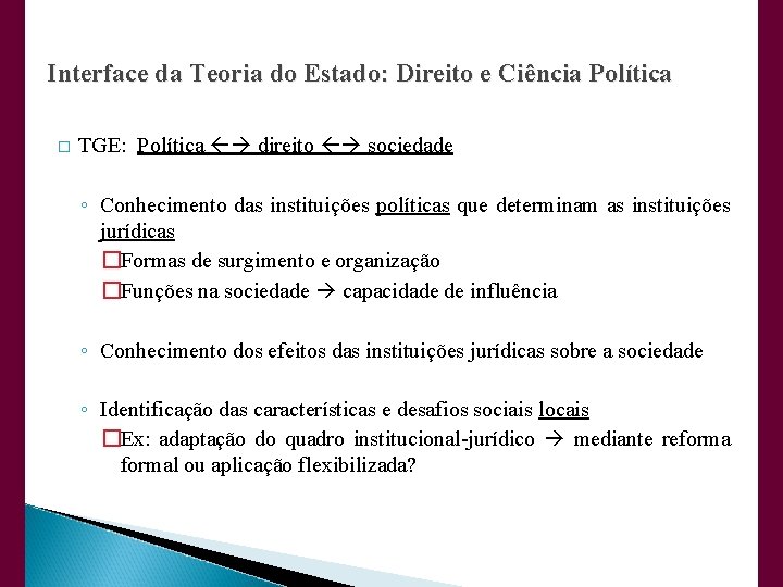 Interface da Teoria do Estado: Direito e Ciência Política � TGE: Política direito sociedade