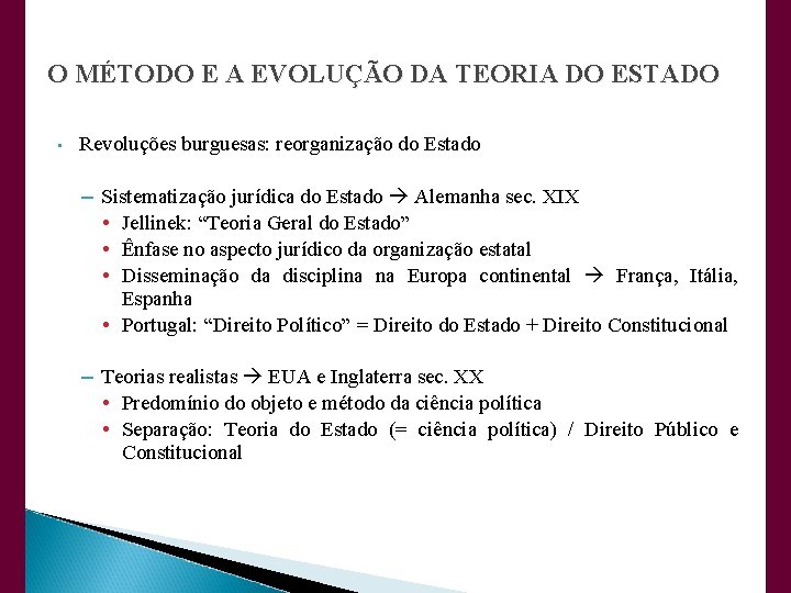 O MÉTODO E A EVOLUÇÃO DA TEORIA DO ESTADO • Revoluções burguesas: reorganização do