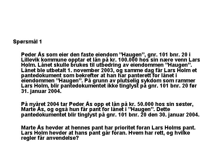 Spørsmål 1 Peder Ås som eier den faste eiendom ”Haugen”, gnr. 101 bnr. 20