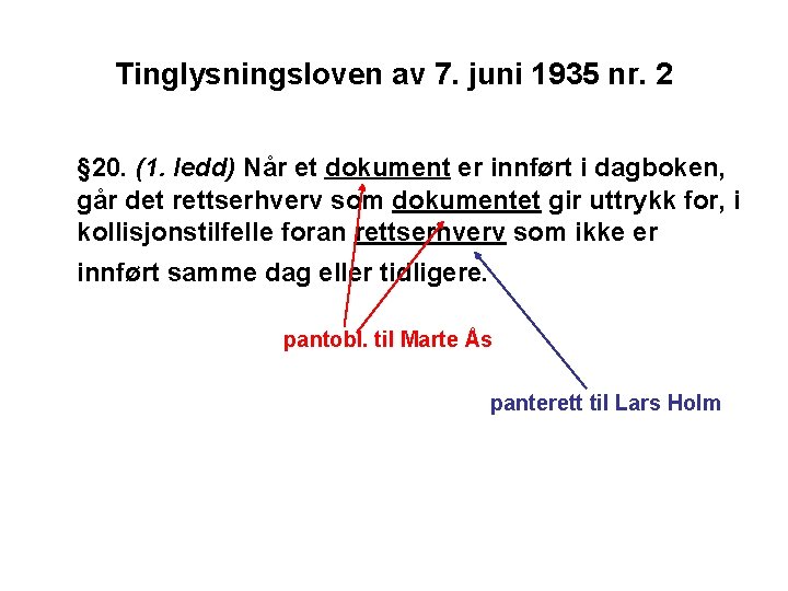 Tinglysningsloven av 7. juni 1935 nr. 2 § 20. (1. ledd) Når et dokument