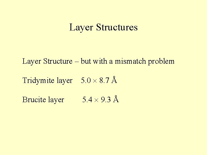Layer Structures Layer Structure – but with a mismatch problem Tridymite layer 5. 0