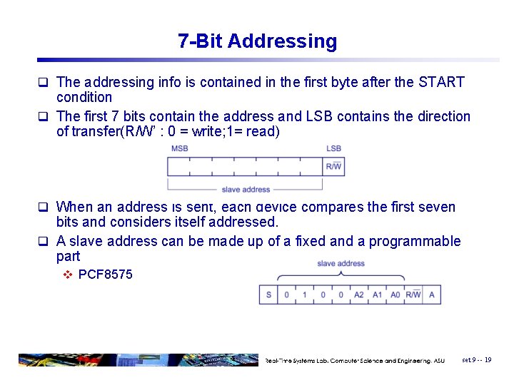 7 -Bit Addressing q The addressing info is contained in the first byte after