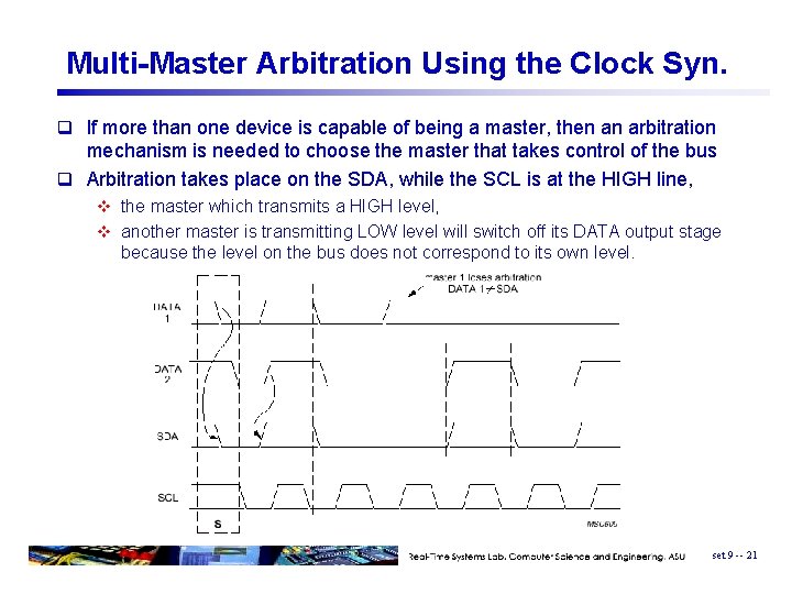 Multi-Master Arbitration Using the Clock Syn. q If more than one device is capable