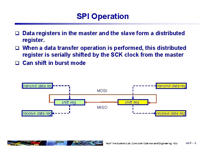 SPI Operation q Data registers in the master and the slave form a distributed