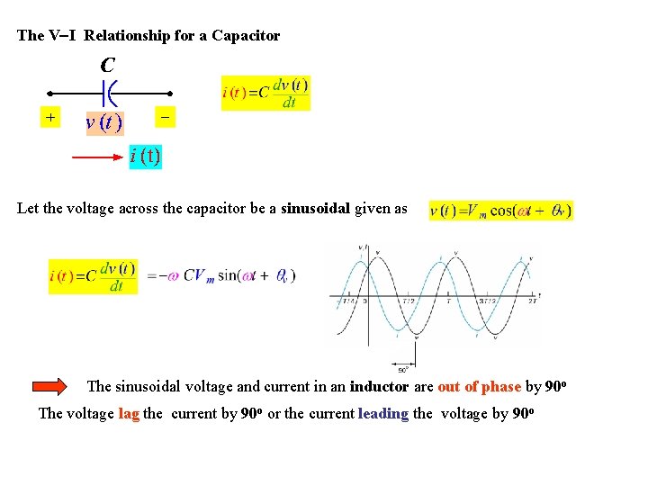 The V-I Relationship for a Capacitor Let the voltage across the capacitor be a
