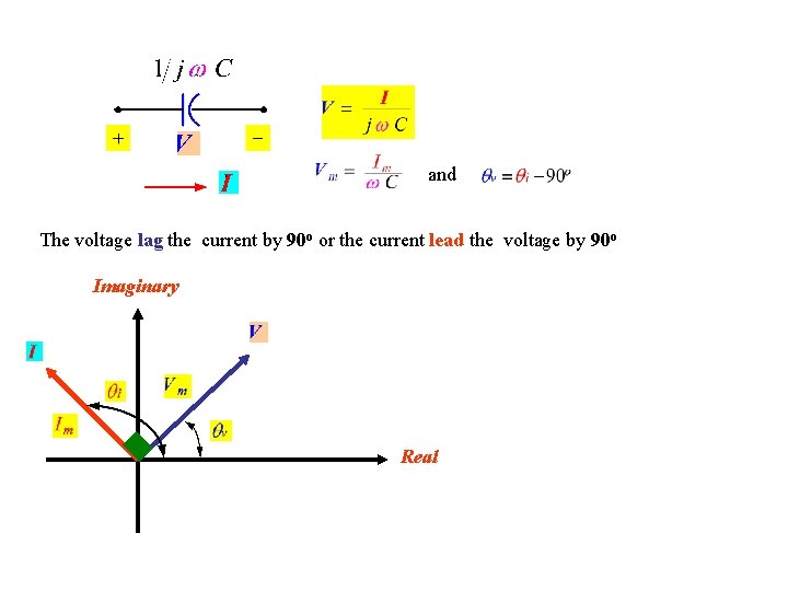 and The voltage lag the current by 90 o or the current lead the