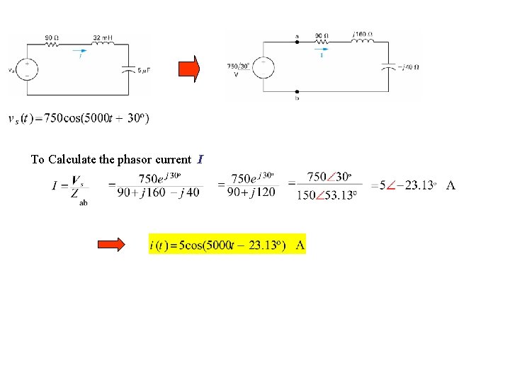 To Calculate the phasor current I 