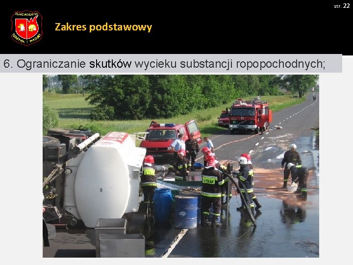 str. 22 Zakres podstawowy 6. Ograniczanie skutków wycieku substancji ropopochodnych; 