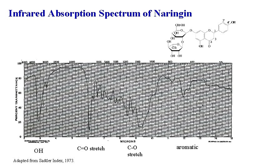 Infrared Absorption Spectrum of Naringin OH Adapted from Sadtler Index, 1973. C=O stretch C-O