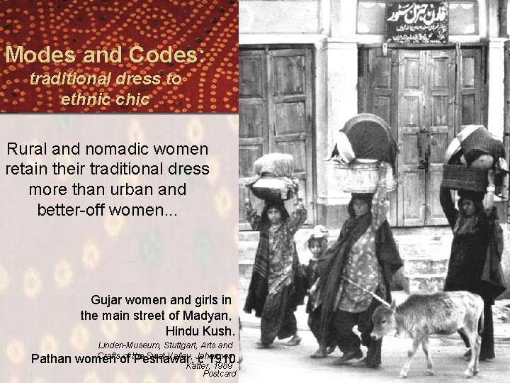 Modes and Codes: traditional dress to ethnic chic Rural and nomadic women retain their