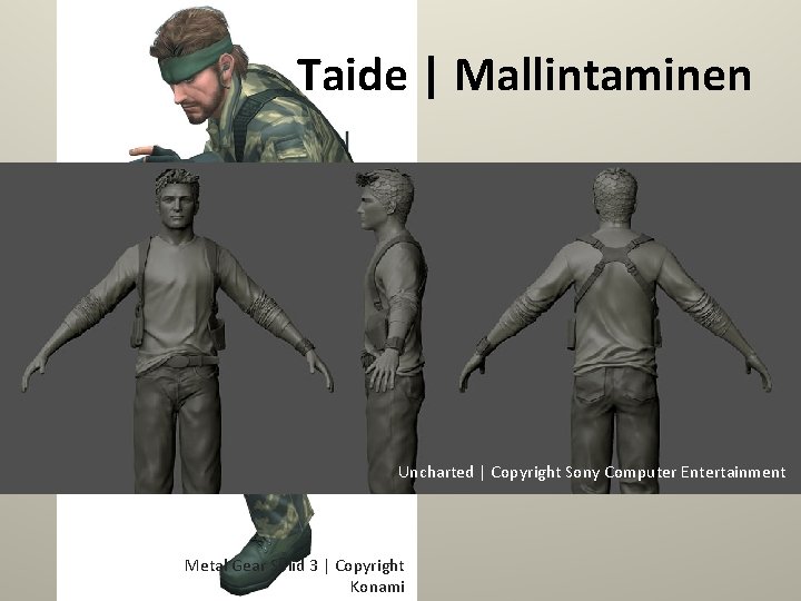 Taide | Mallintaminen Uncharted | Copyright Sony Computer Entertainment Metal Gear Solid 3 |