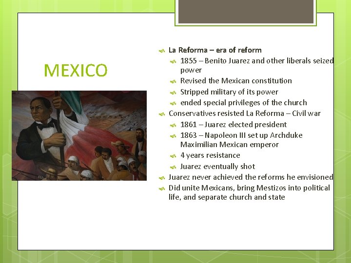 MEXICO La Reforma – era of reform 1855 – Benito Juarez and other MEXICO La Reforma – era of reform 1855 – Benito Juarez and other
