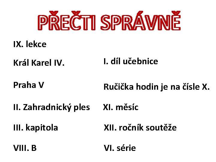 IX. lekce Král Karel IV. I. díl učebnice Praha V Ručička hodin je na