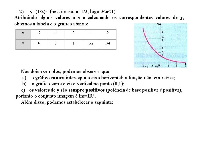  2) y=(1/2)x (nesse caso, a=1/2, logo 0<a<1) Atribuindo alguns valores a x e