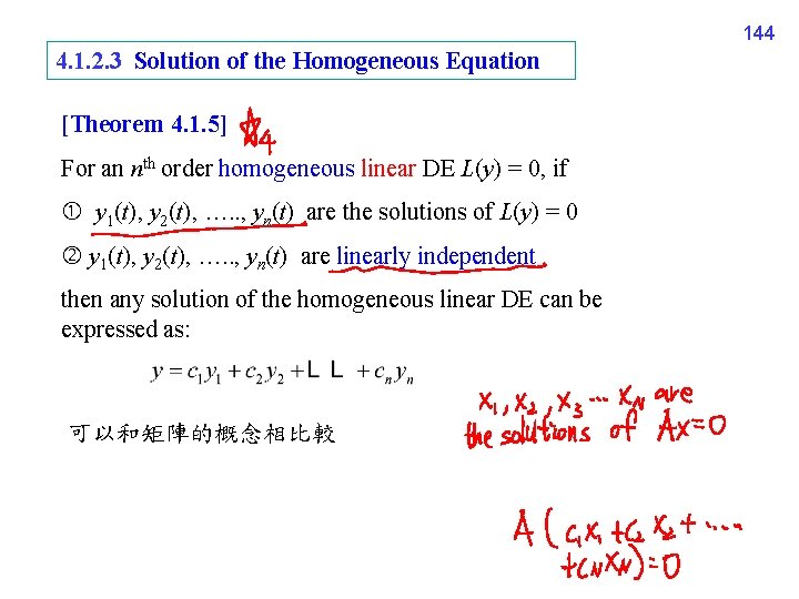 144 4. 1. 2. 3 Solution of the Homogeneous Equation [Theorem 4. 1. 5]