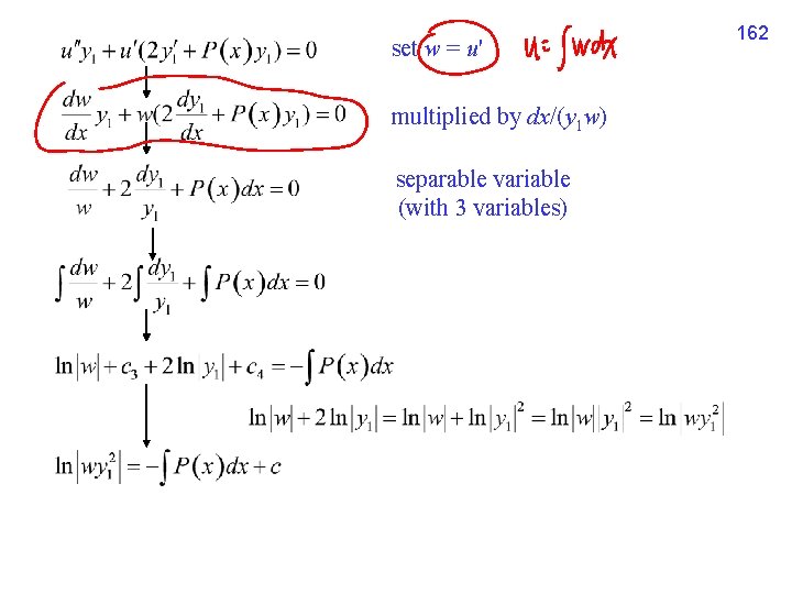 set w = u' multiplied by dx/(y 1 w) separable variable (with 3 variables)
