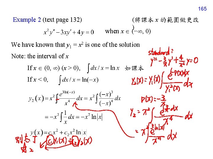 165 Example 2 (text page 132) (將課本 x 的範圍做更改 ) when x (− ,