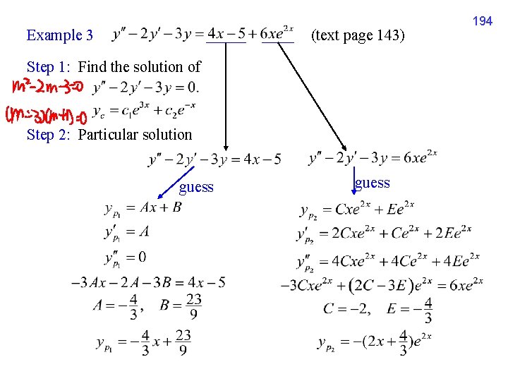 Example 3 (text page 143) Step 1: Find the solution of Step 2: Particular