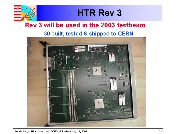 HTR Rev 3 will be used in the 2003 testbeam 30 built, tested & HTR Rev 3 will be used in the 2003 testbeam 30 built, tested &