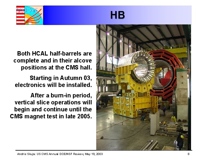 HB Both HCAL half-barrels are complete and in their alcove positions at the CMS HB Both HCAL half-barrels are complete and in their alcove positions at the CMS