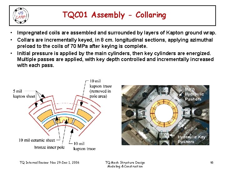 TQC 01 Assembly - Collaring • • • Impregnated coils are assembled and surrounded