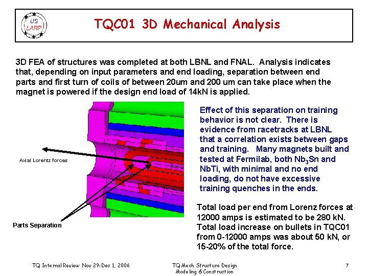 TQC 01 3 D Mechanical Analysis 3 D FEA of structures was completed at