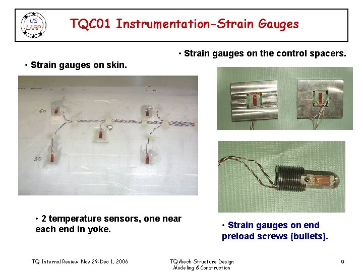 TQC 01 Instrumentation-Strain Gauges • Strain gauges on the control spacers. • Strain gauges