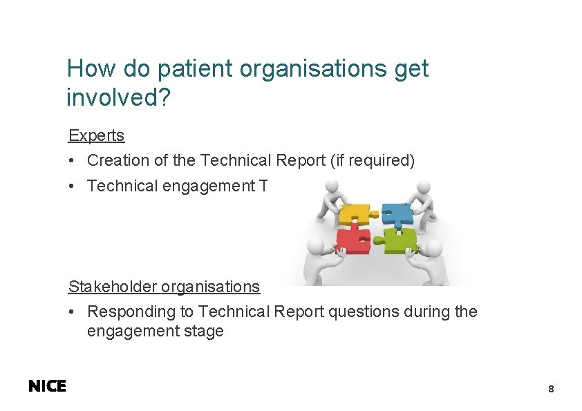 How do patient organisations get involved? Experts • Creation of the Technical Report (if How do patient organisations get involved? Experts • Creation of the Technical Report (if