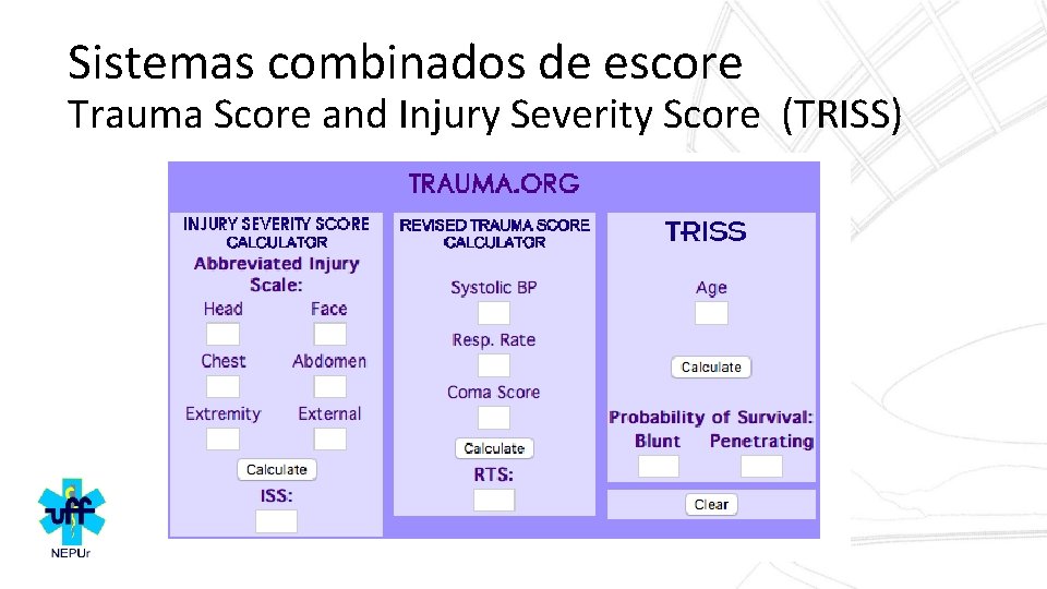 Sistemas combinados de escore Trauma Score and Injury Severity Score (TRISS) 