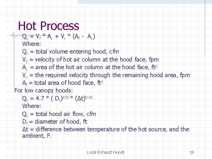 Hot Process Qt = Vf * Ac + Vr * (Af - Ac) Where: