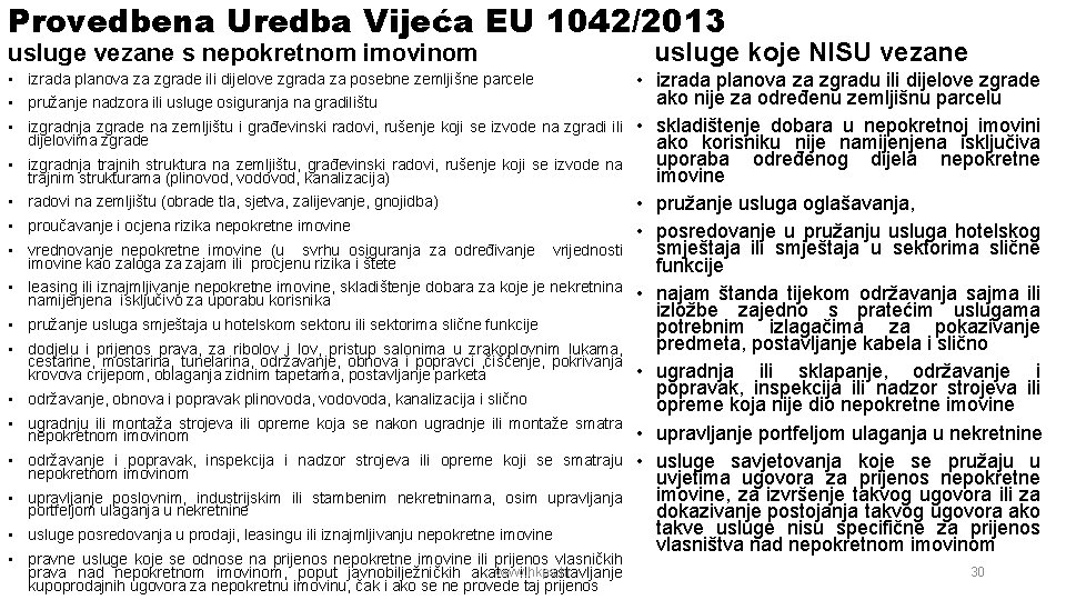 Provedbena Uredba Vijeća EU 1042/2013 usluge vezane s nepokretnom imovinom • izrada planova za