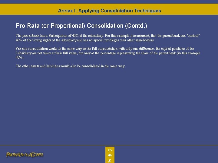 Annex I: Applying Consolidation Techniques Pro Rata (or Proportional) Consolidation (Contd. ) The parent