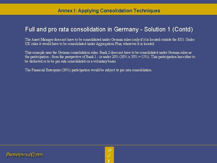 Annex I: Applying Consolidation Techniques Full and pro rata consolidation in Germany - Solution