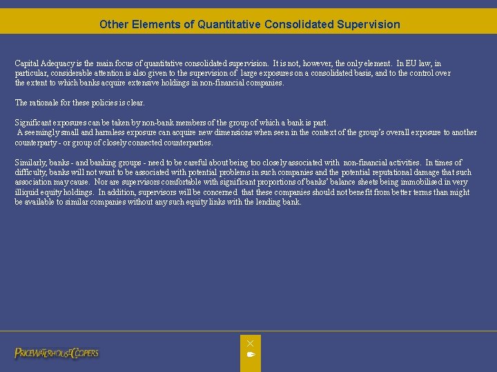 Other Elements of Quantitative Consolidated Supervision Capital Adequacy is the main focus of quantitative