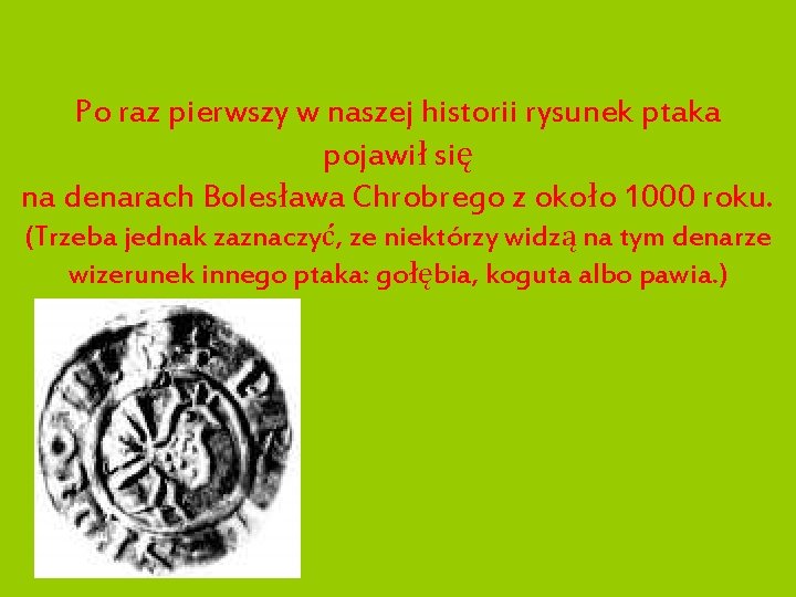 Po raz pierwszy w naszej historii rysunek ptaka pojawił się na denarach Bolesława Chrobrego