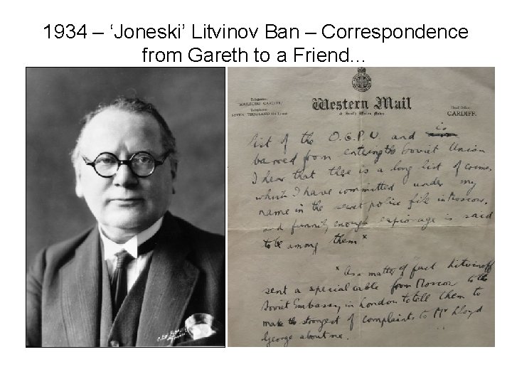 1934 – ‘Joneski’ Litvinov Ban – Correspondence from Gareth to a Friend… 