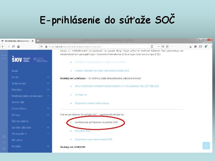 E-prihlásenie do súťaže SOČ 