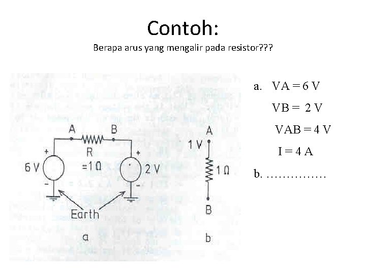 Contoh: Berapa arus yang mengalir pada resistor? ? ? a. VA = 6 V