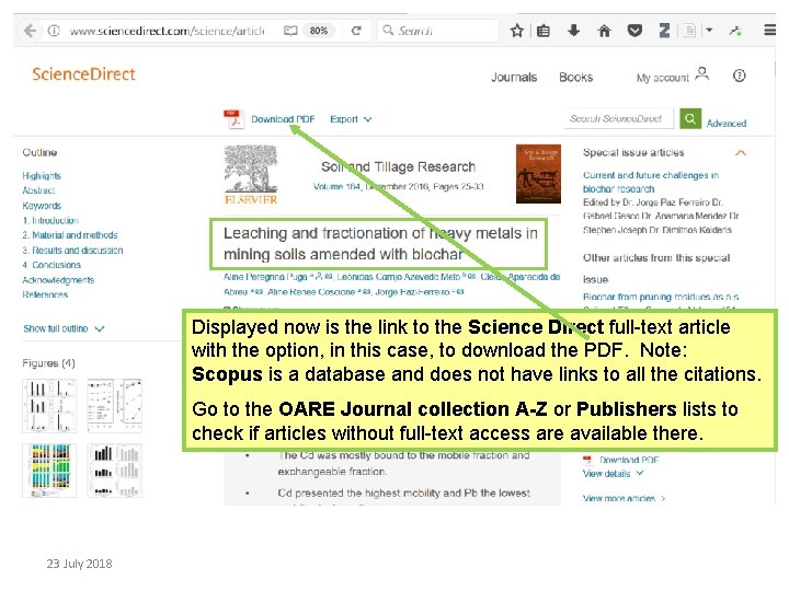 Displayed now is the link to the Science Direct full-text article with the option,