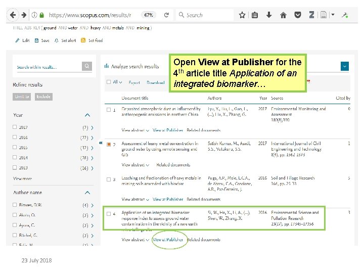 Open View at Publisher for the 4 th article title Application of an integrated