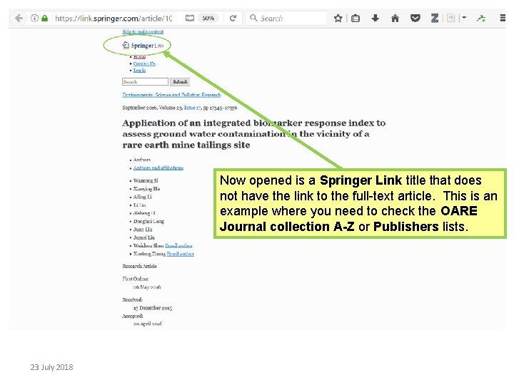 Now opened is a Springer Link title that does not have the link to