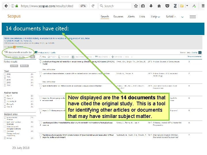 Now displayed are the 14 documents that have cited the original study. This is