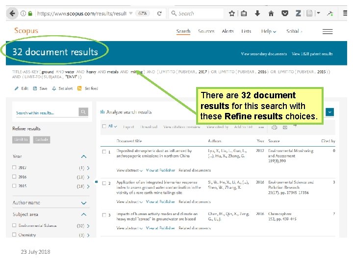 There are 32 document results for this search with these Refine results choices. 23