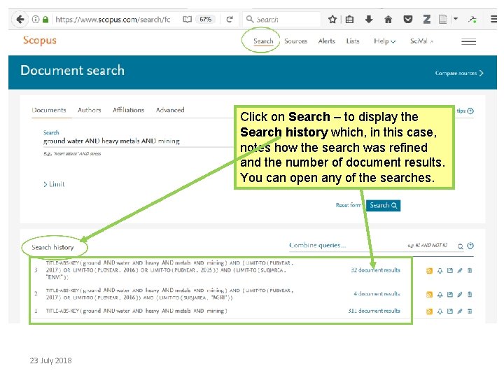 Click on Search – to display the Search history which, in this case, notes