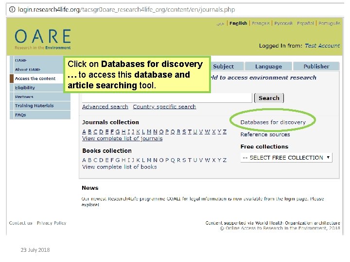 Click on Databases for discovery … to access this database and article searching tool.