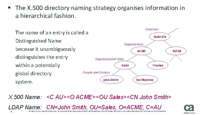 § The X. 500 directory naming strategy organises information in a hierarchical fashion. Countries