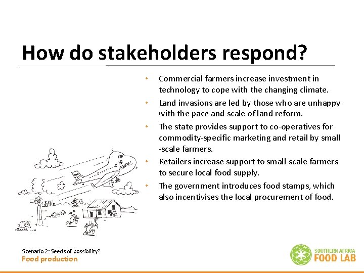 How do stakeholders respond? • • • Scenario 2: Seeds of possibility? Food production