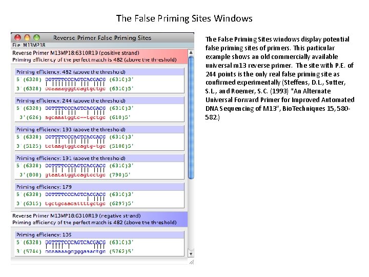 The False Priming Sites Windows The False Priming Sites windows display potential false priming The False Priming Sites Windows The False Priming Sites windows display potential false priming